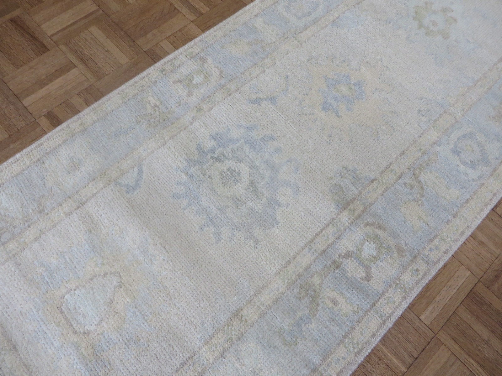 2’6 x 12 Runner Hand Knotted Beige Modern Oushak Oriental Rug G16712