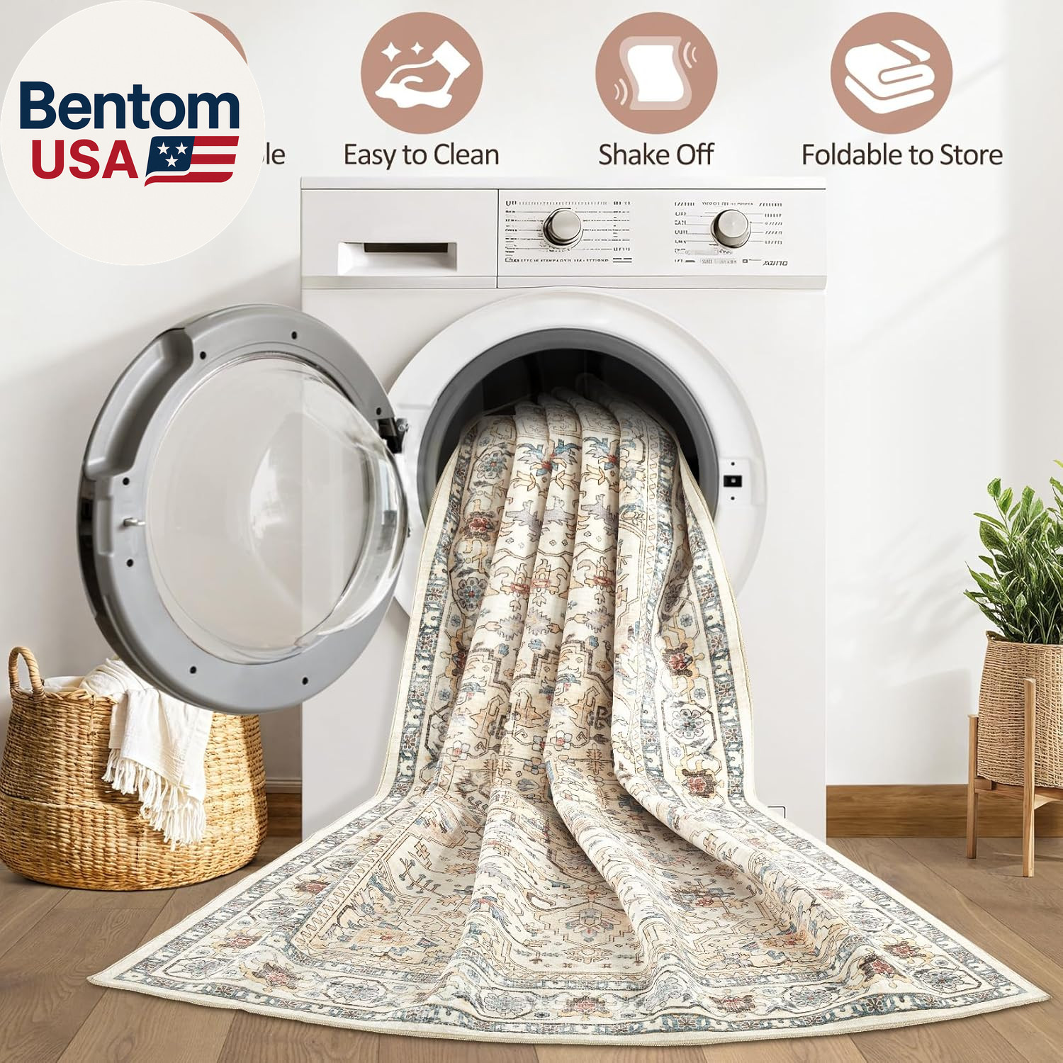 10X14 Area Rugs Living Room: Washable Boho Large Neutral Vintage Soft Rug Stain