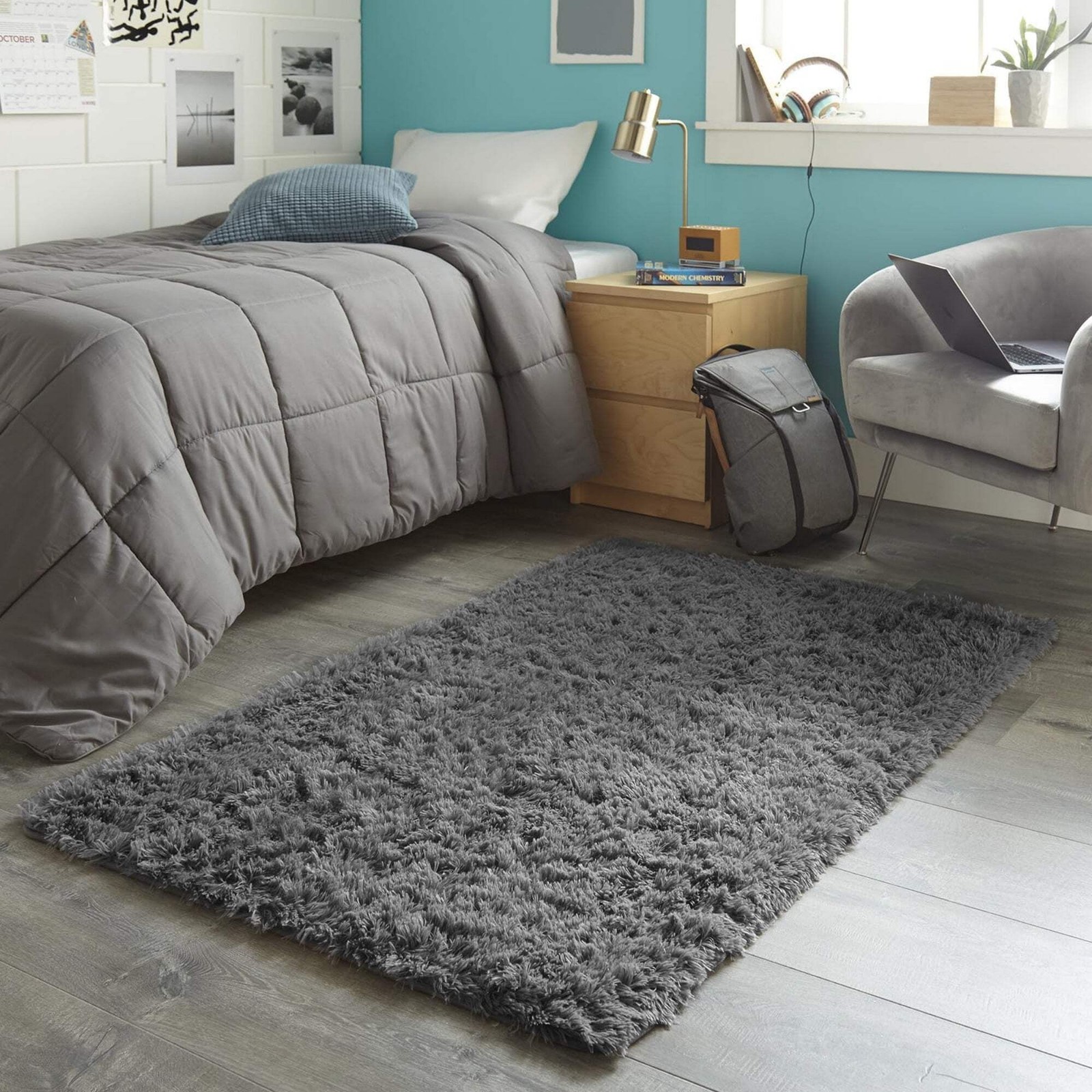 Ophanie 3×5 Grey Super Soft Plush Fluffy Area Rug Non-Slip Bedroom