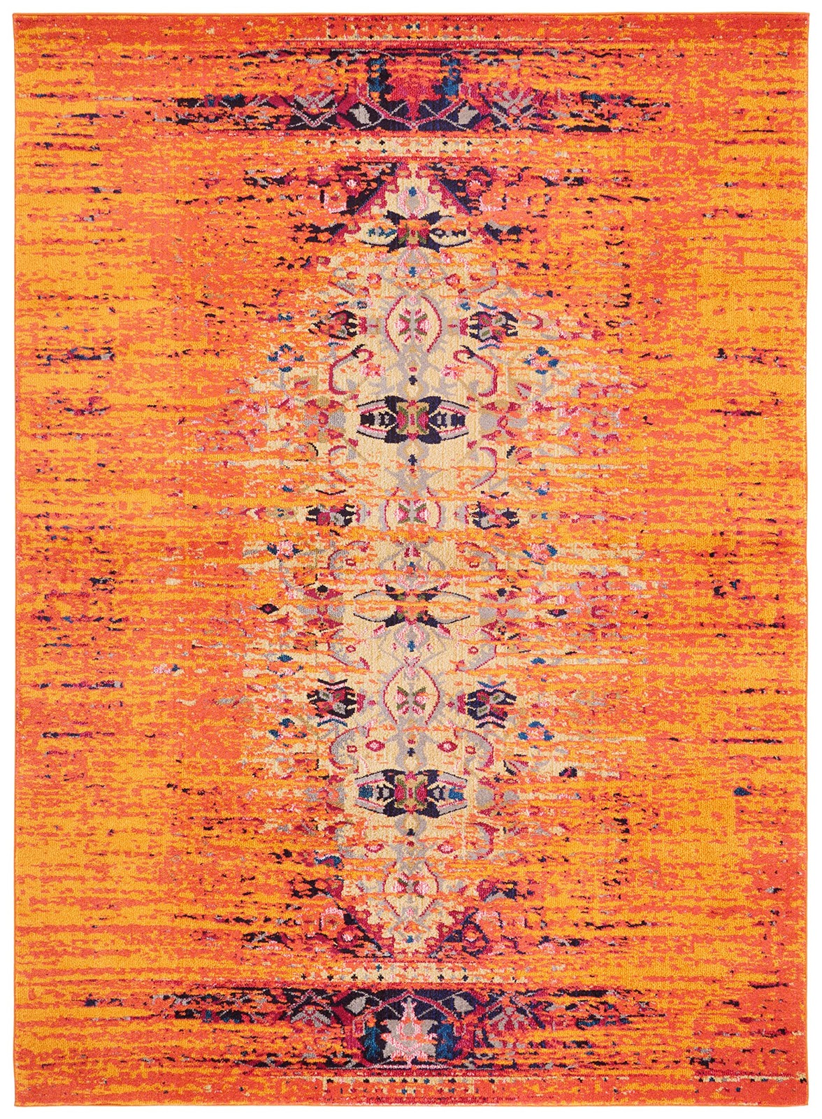 Monaco Collection Area Rug – 8′ x 11′, Orange & Multi, Modern Boho Abstract D…