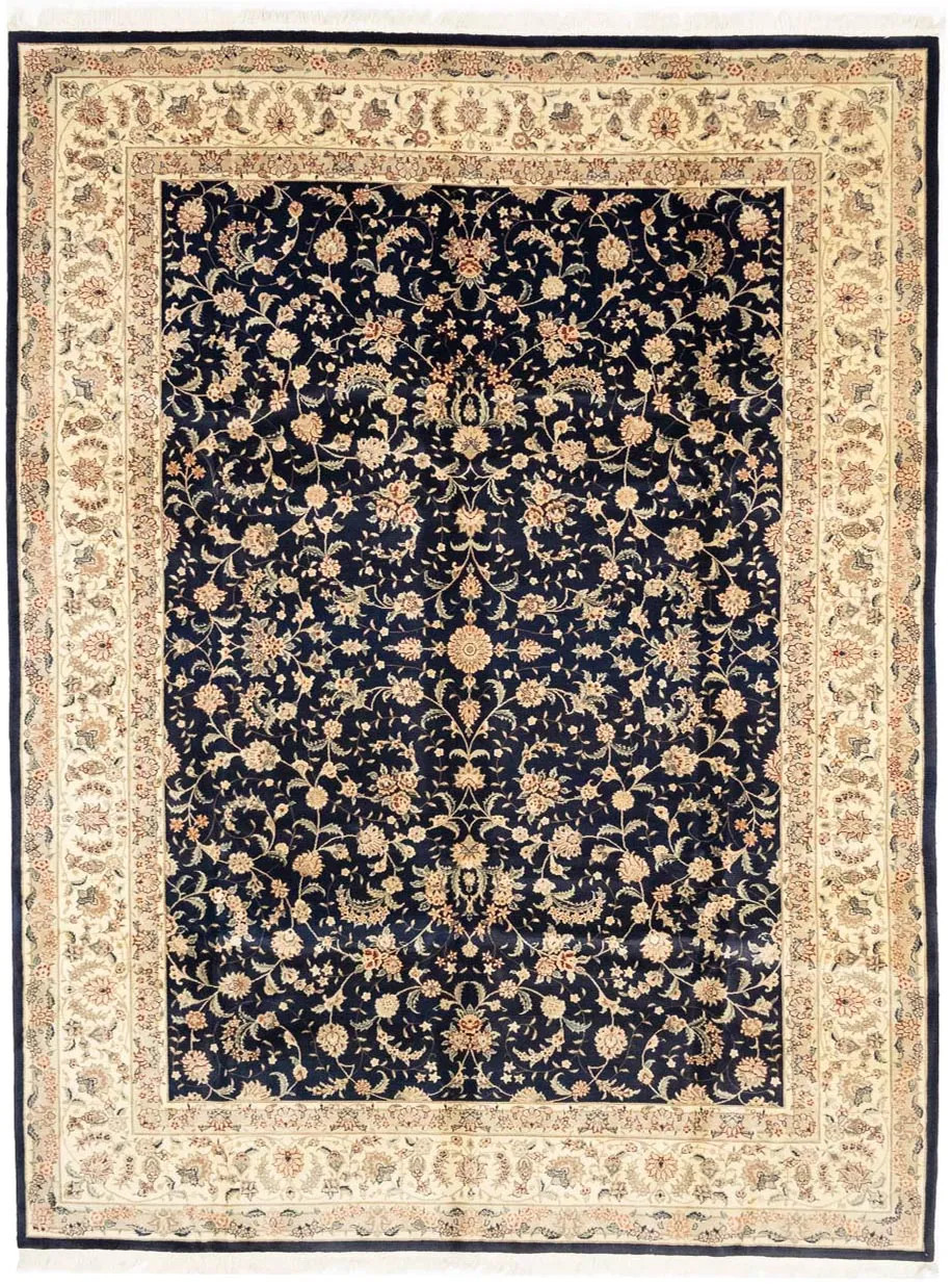 9X12 Navy blue Wool Oriental Rug Floral Traditional Classic Large Home Carpet