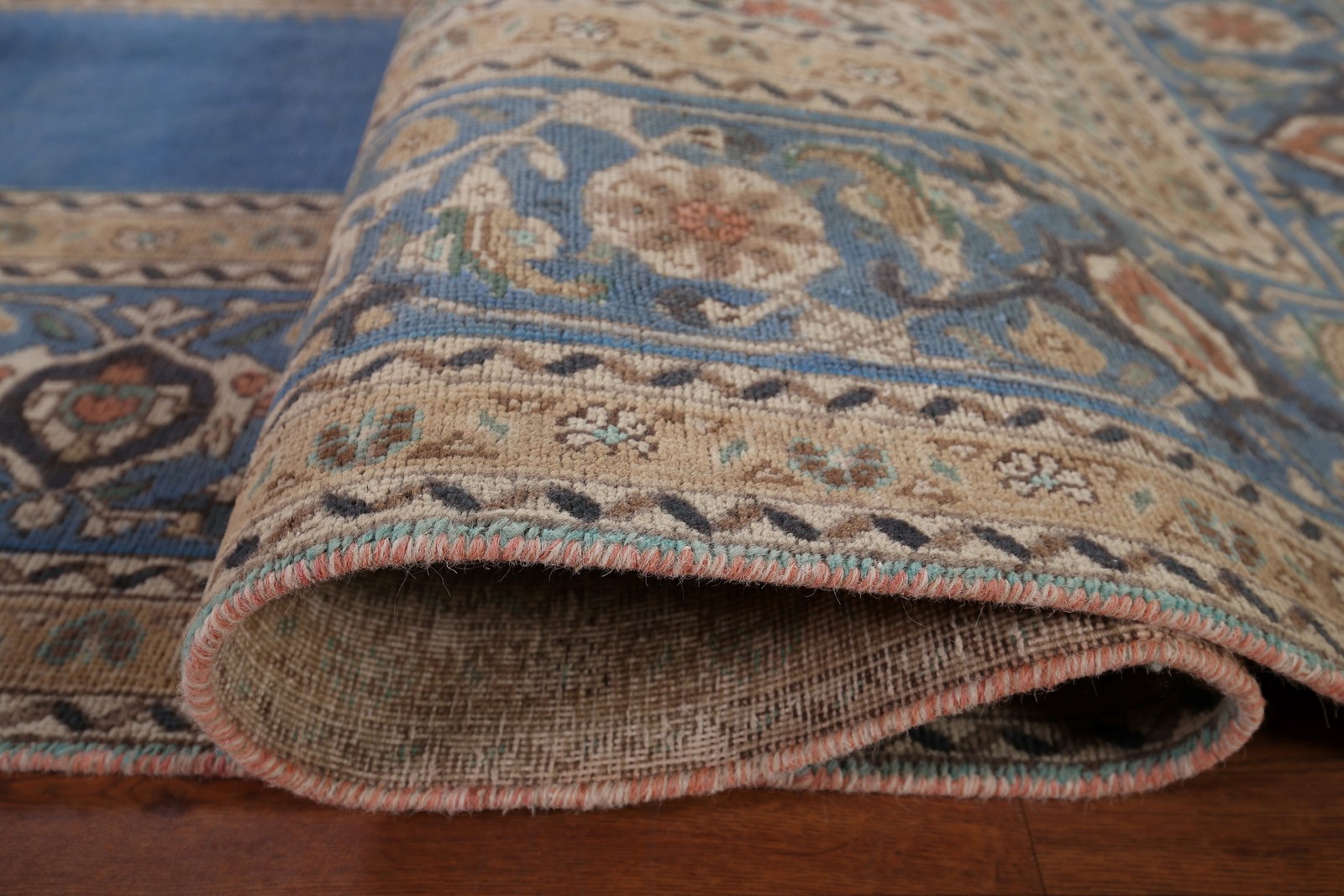 Blue Over-dyed Area Rug 10×13 Hand-knotted Wool Geometric Traditional Carpet