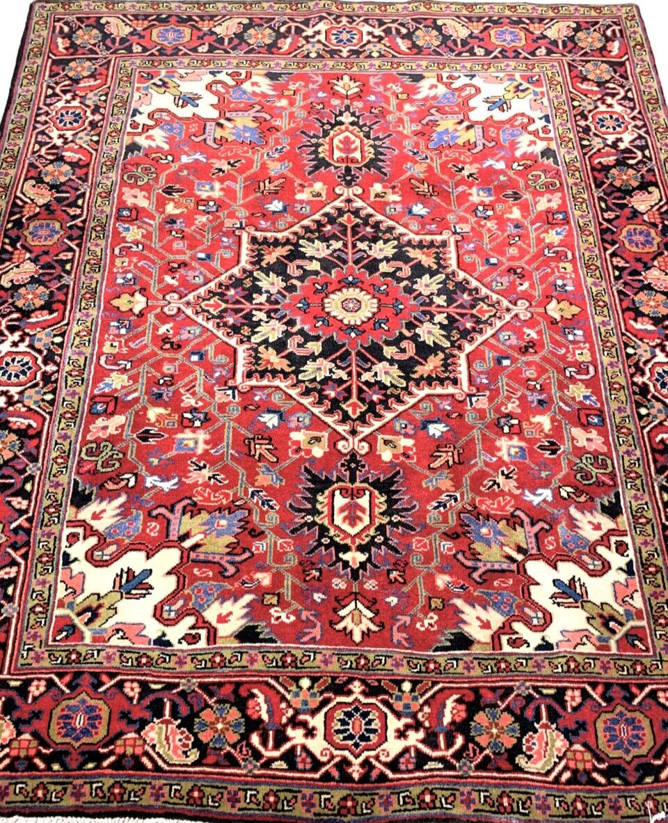 5’0″ x 6’2″ Hand-Knotted 100% Wool Geometric Herize Rug – Area Carpet