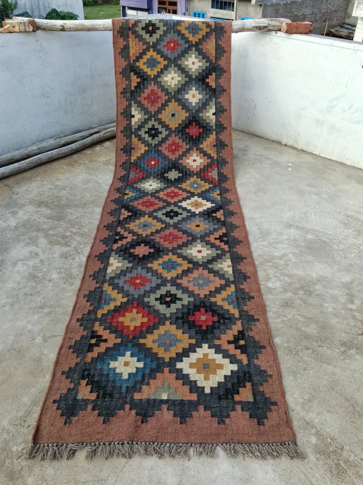 Handwoven Wool Jute Kilim Rug – Boho Area Rug, Rustic Living Room Carpet, Natura