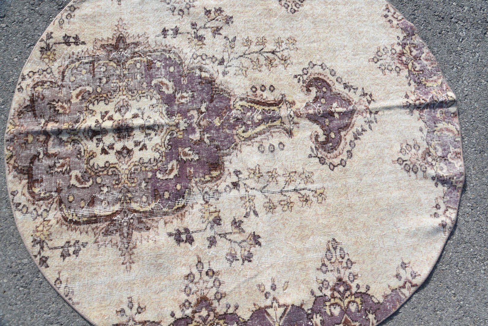 Turkish Rug, 5,6×5,6 ft Vintage Rug, Beige Purple Patchwork Wool Rug
