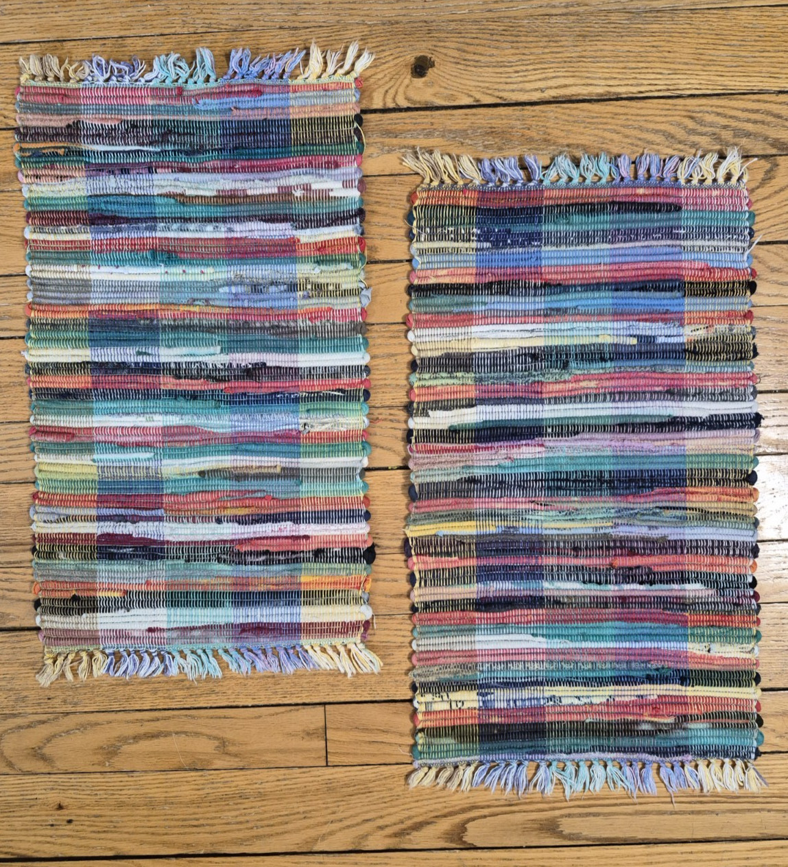 Pier One Imports Southwestern Handmade Woven Rugs Cotton Aztec w/ Fringe 22 X 12