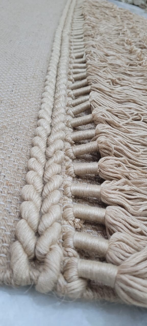 Wall hanging carpet,material,jute and visscose silk and wood rod for living room