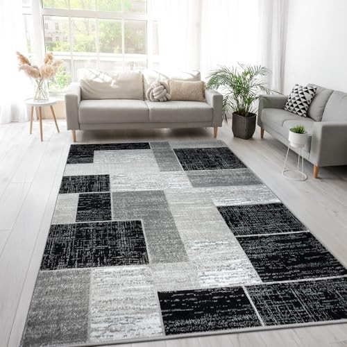 Area Rug Geometric 8×10 Black Grey L’Baiet