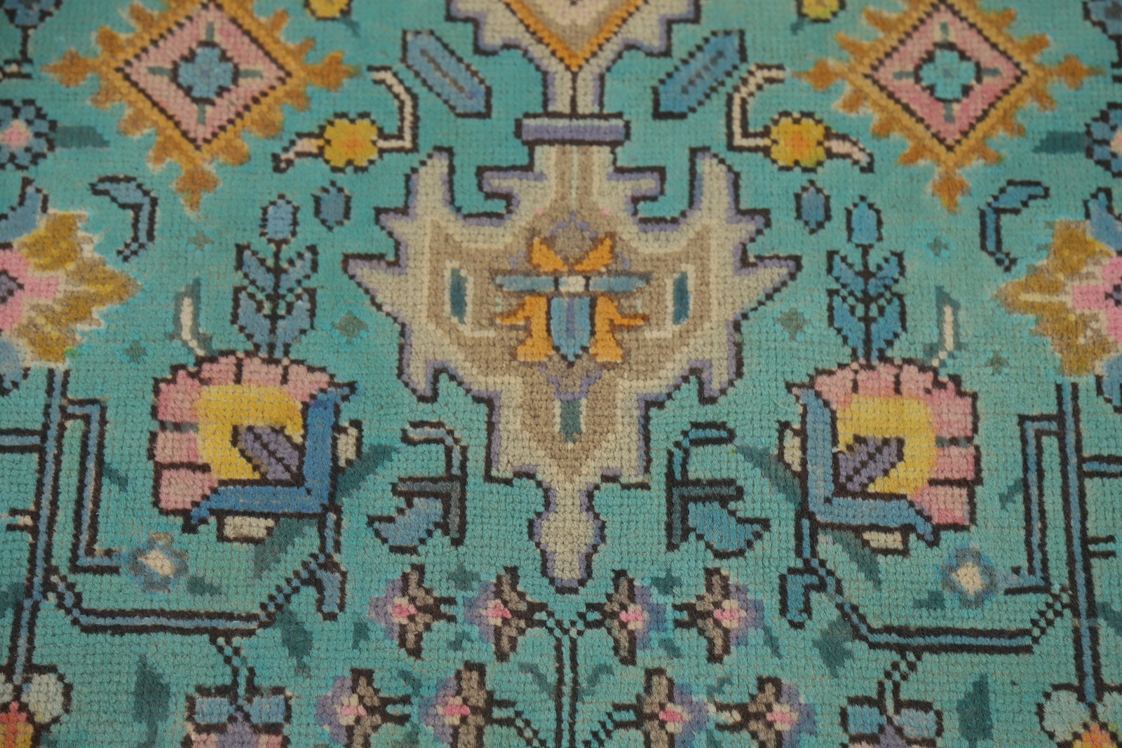 Turquoise Living Room Area Rug 7×10 Over-Dyed Wool Hand-knotted Geometric Carpet
