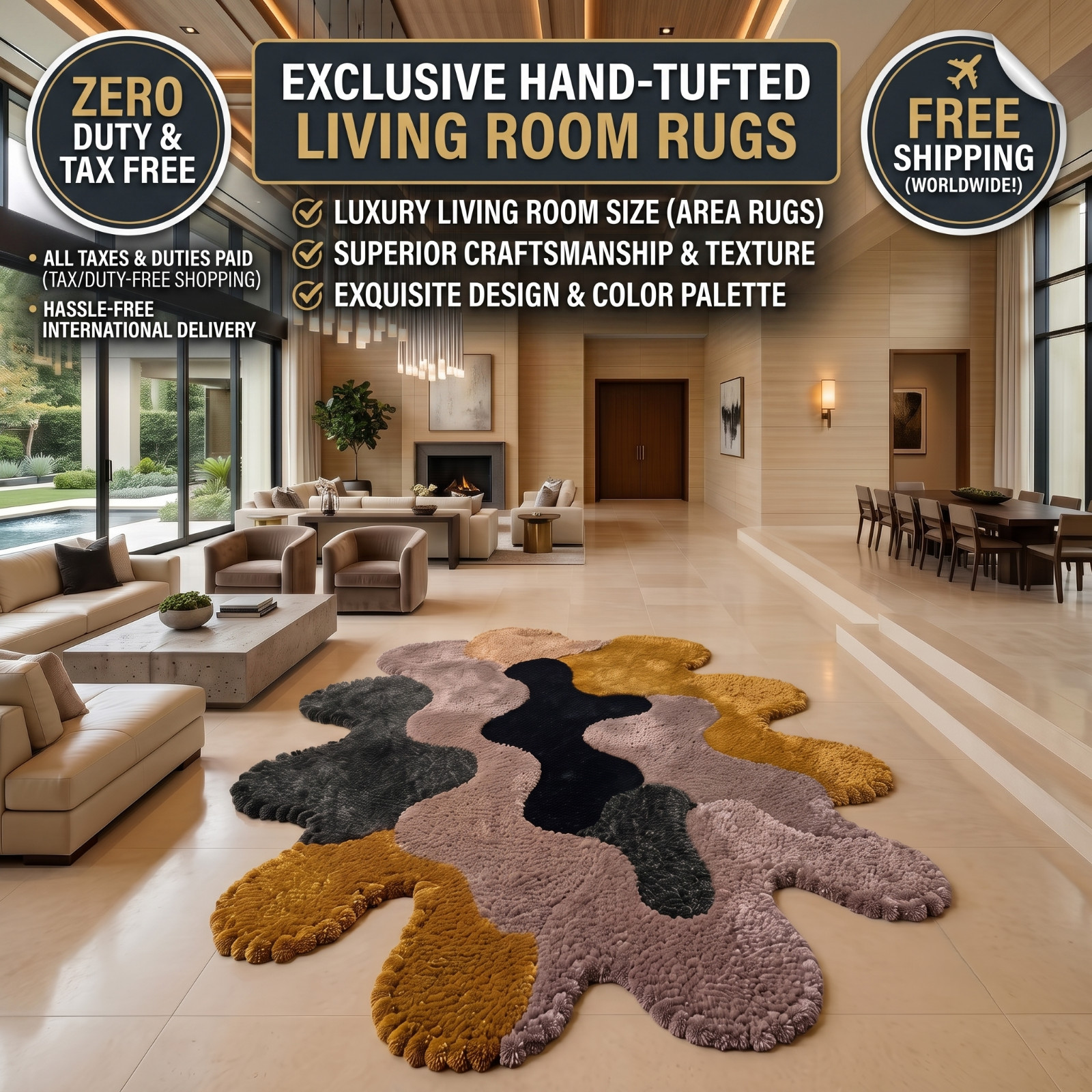 8×10 Hand Tufted Wool Area Rug Handmade Modern Designer Carpet Living Room