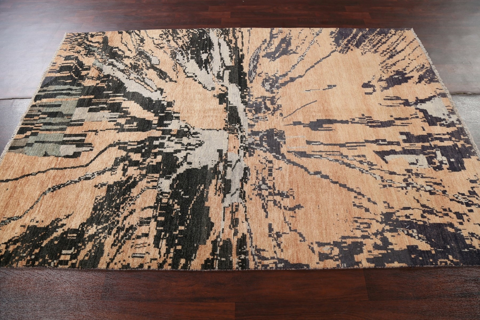 Abstract Contemporary Oriental Area Rug Vegetable Dye Handmade Modern Carpet 5×8