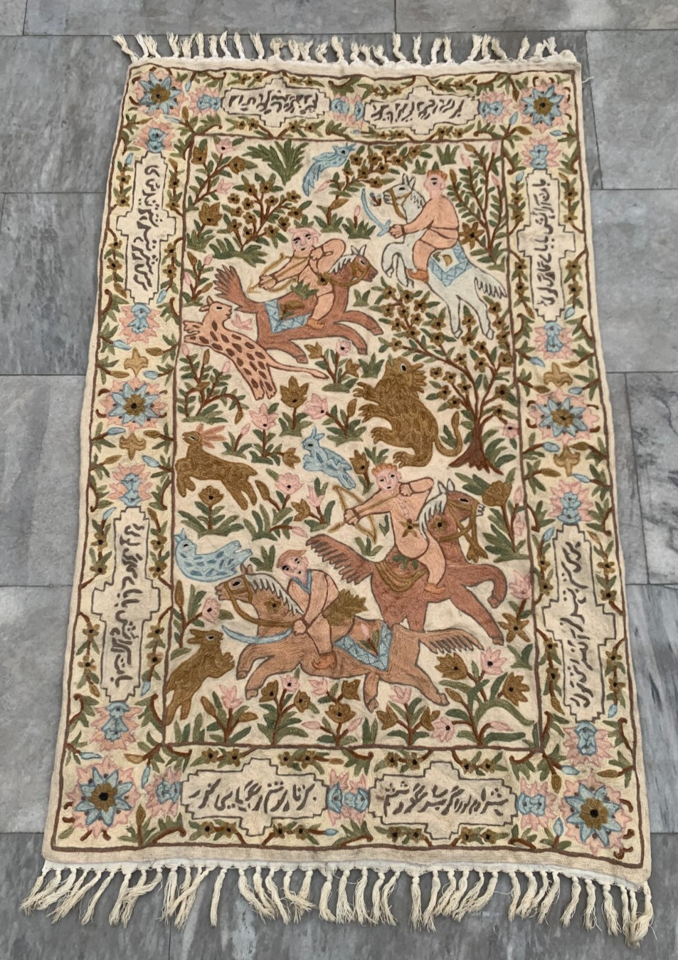 2×4 ft Vintage Handwoven French Aubusson Rug Needle Point Tapestry Wool Rug