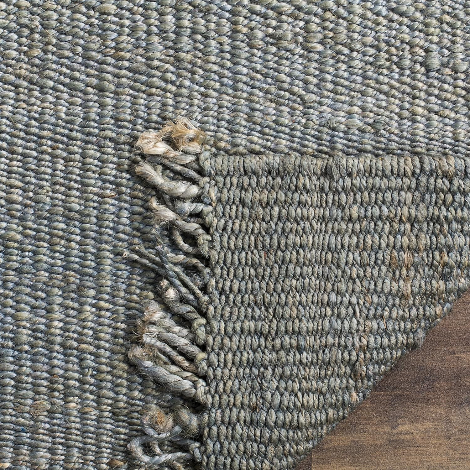 Handmade Blue Jute Area Rug 5′ x 8′ – Boho Fringe for High Traffic Areas