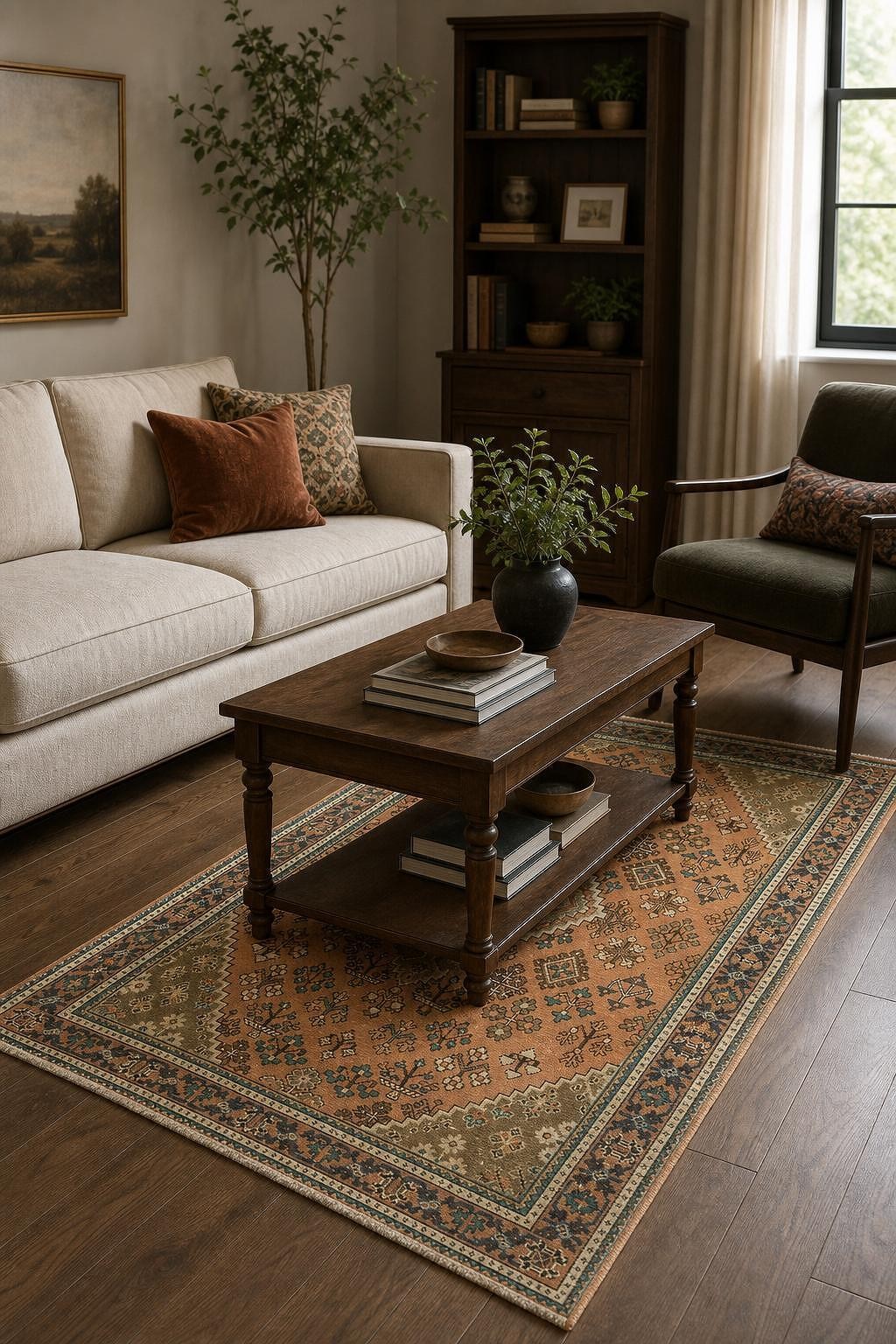4×7 Coral & Blue Medallion Tribal Hand-Knotted Wool Traditional Area Rug