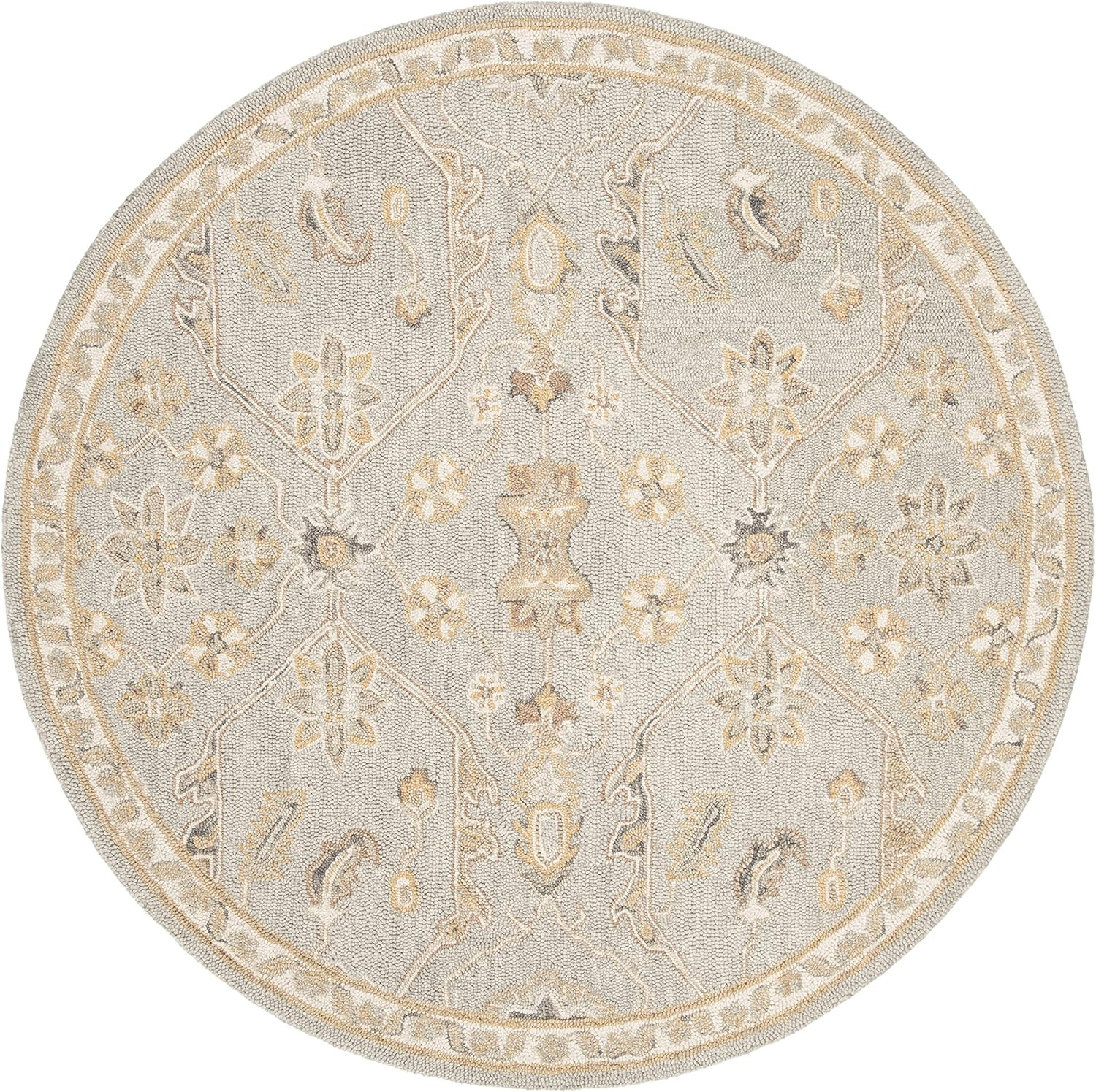 Blossom Collection 6′ Round Handmade Wool Area Rug in Slate/Beige