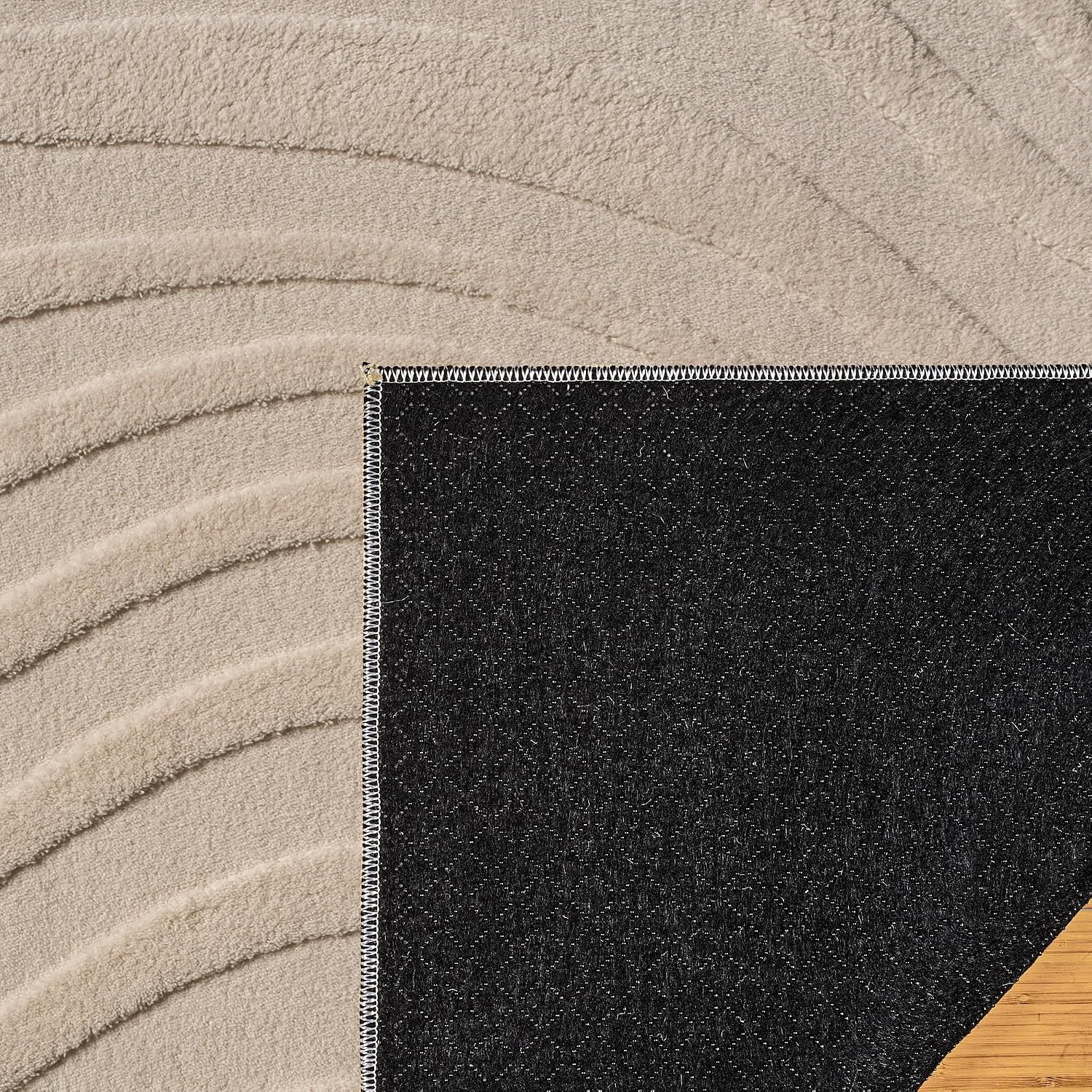 Gertmenian 4×6 Indoor Shag Area Rug Beige Wavy Pattern Stain Resistant Rug