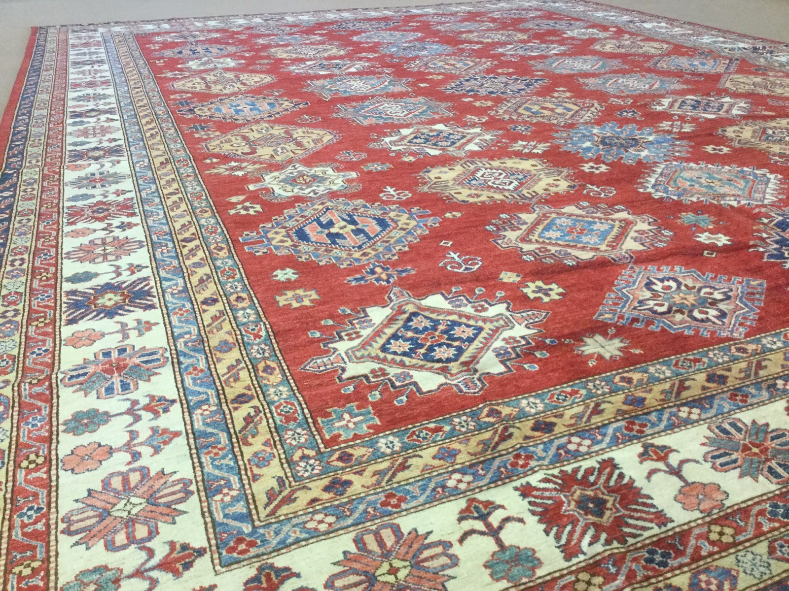 13′.5″ X 17′.3″ Red Oversized Fine Geometric Oriental Rug Hand Knotted Wool
