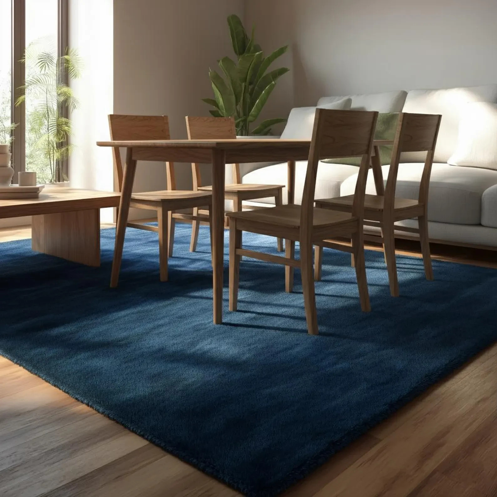 Solid Blue Hand Tufted Wool Rug Minimalist Modern Decor