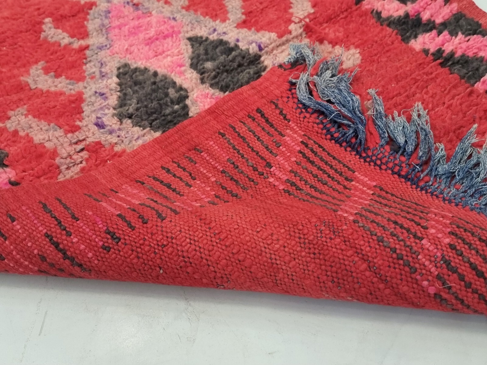 Moroccan Handmade Vintage Runner 2’5×7’1 Berber Geometric Red & Black Cotton Rug