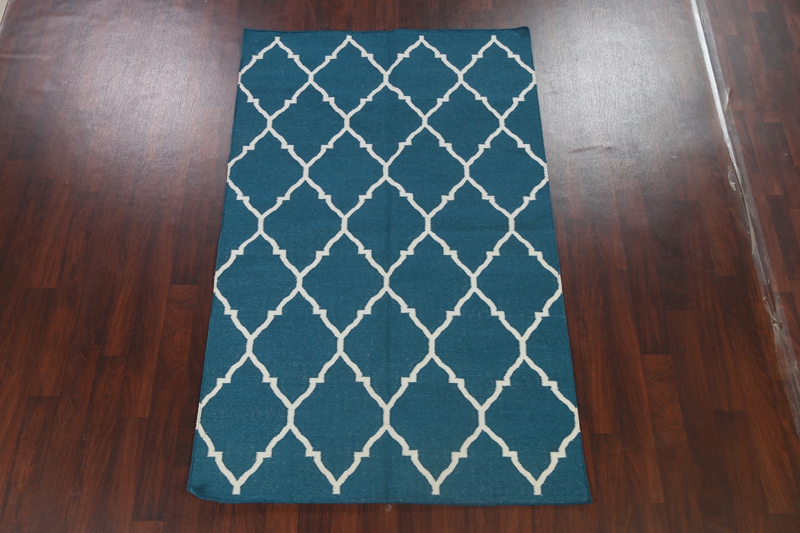 Reversible Durrie-Kilim All-Over Trellis Oriental Area Rug Flat-Weave Wool 5’x8′