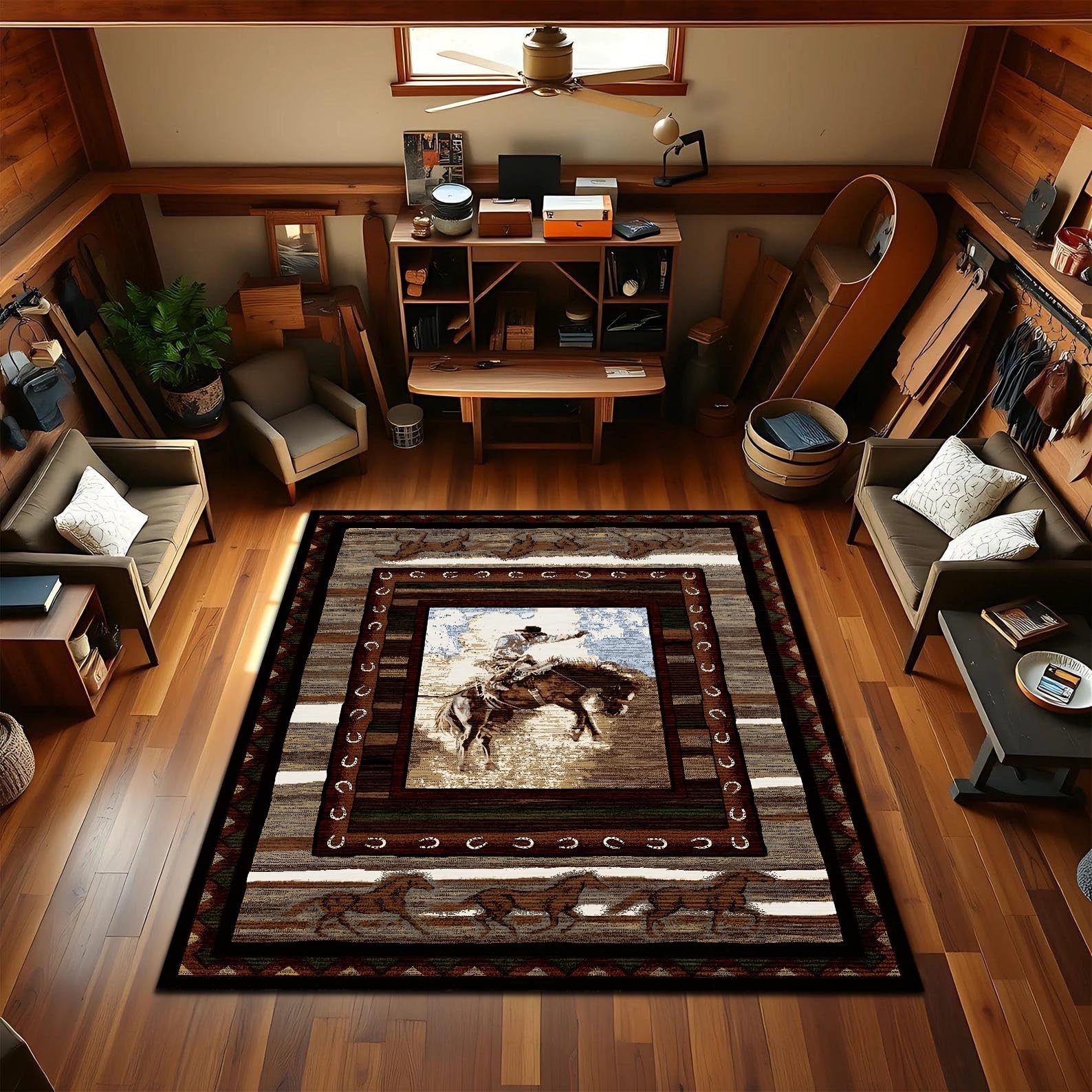 ACANTILA Texas Cowboy Area Rug for Farmhouse Western Decor, 3×5 ft Machine Wa…