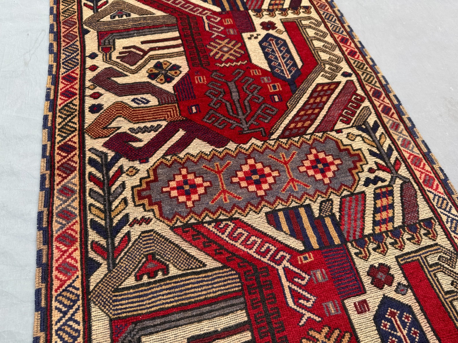 2’7 x 11’8 Ft Rare Afghan Pictorial Runner Rug – Vintage Tribal Wool Carpet
