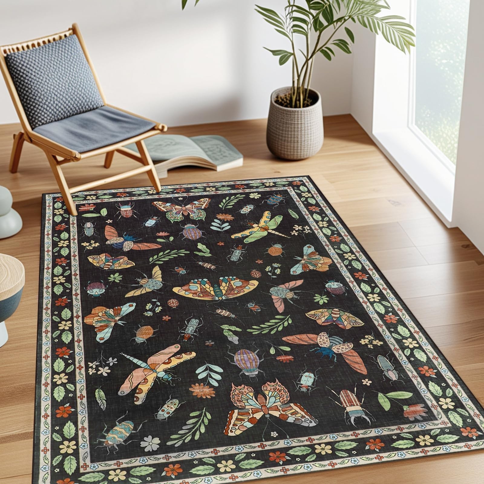 Insect 3×5 Area Rug Washable Rugs for Entryway Soft Throw Rugs with Rubber