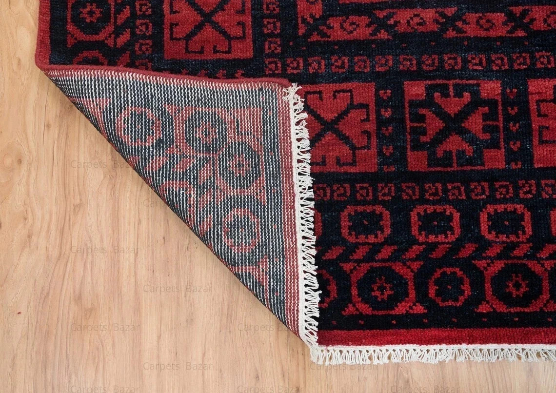 Hand Knotted Turkish Wool Rug Red Tribal Vintage Oriental Area Rug