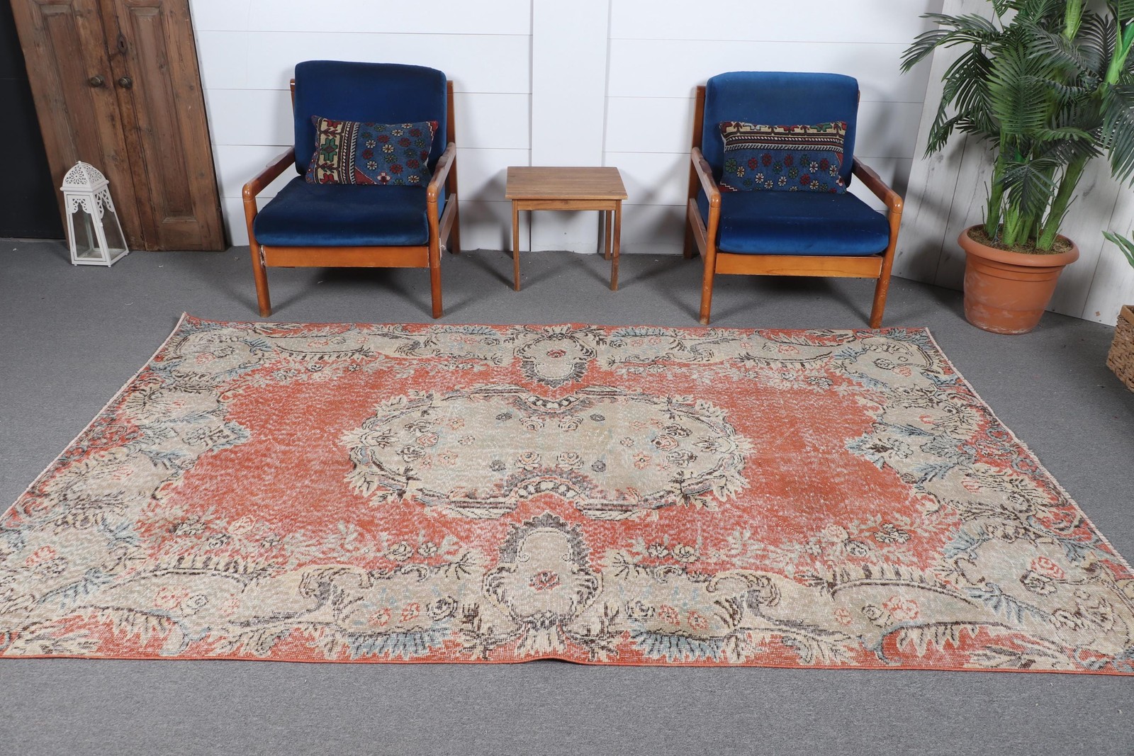 5,6×8,9 ft Vintage Turkish Rug, Large Rug, Red Wool Rug