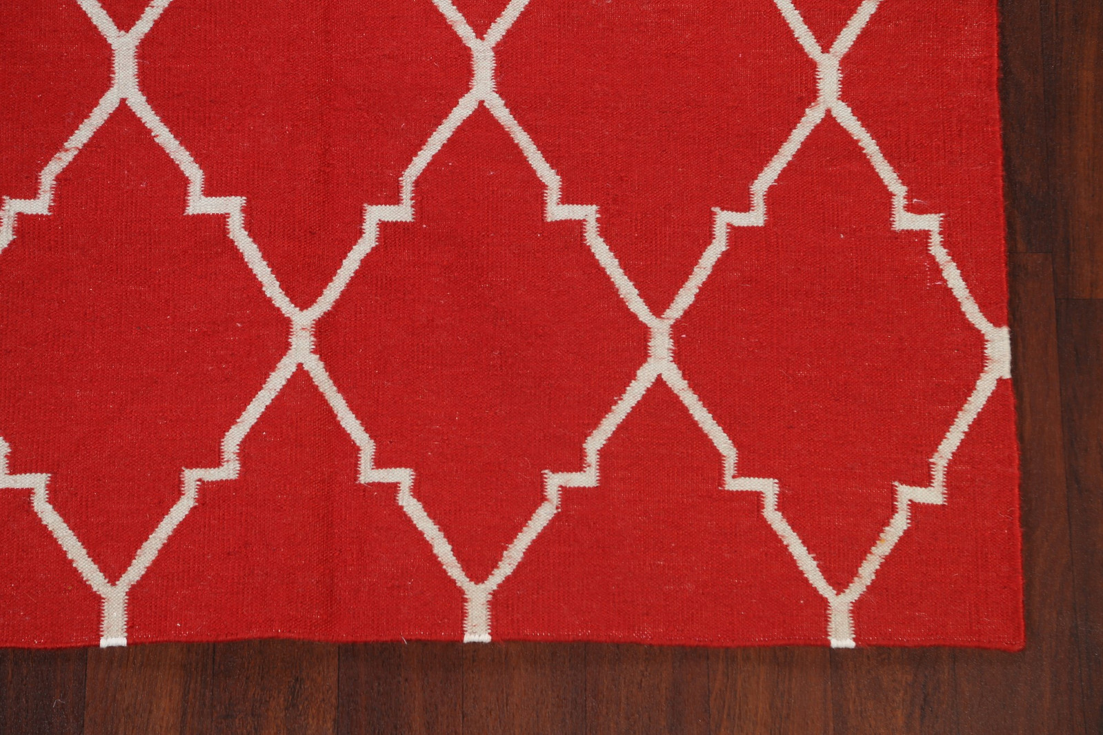 Durrie Kilim Red Wool Hand-woven Oriental Reversible Rug Trellis Carpet 5×8