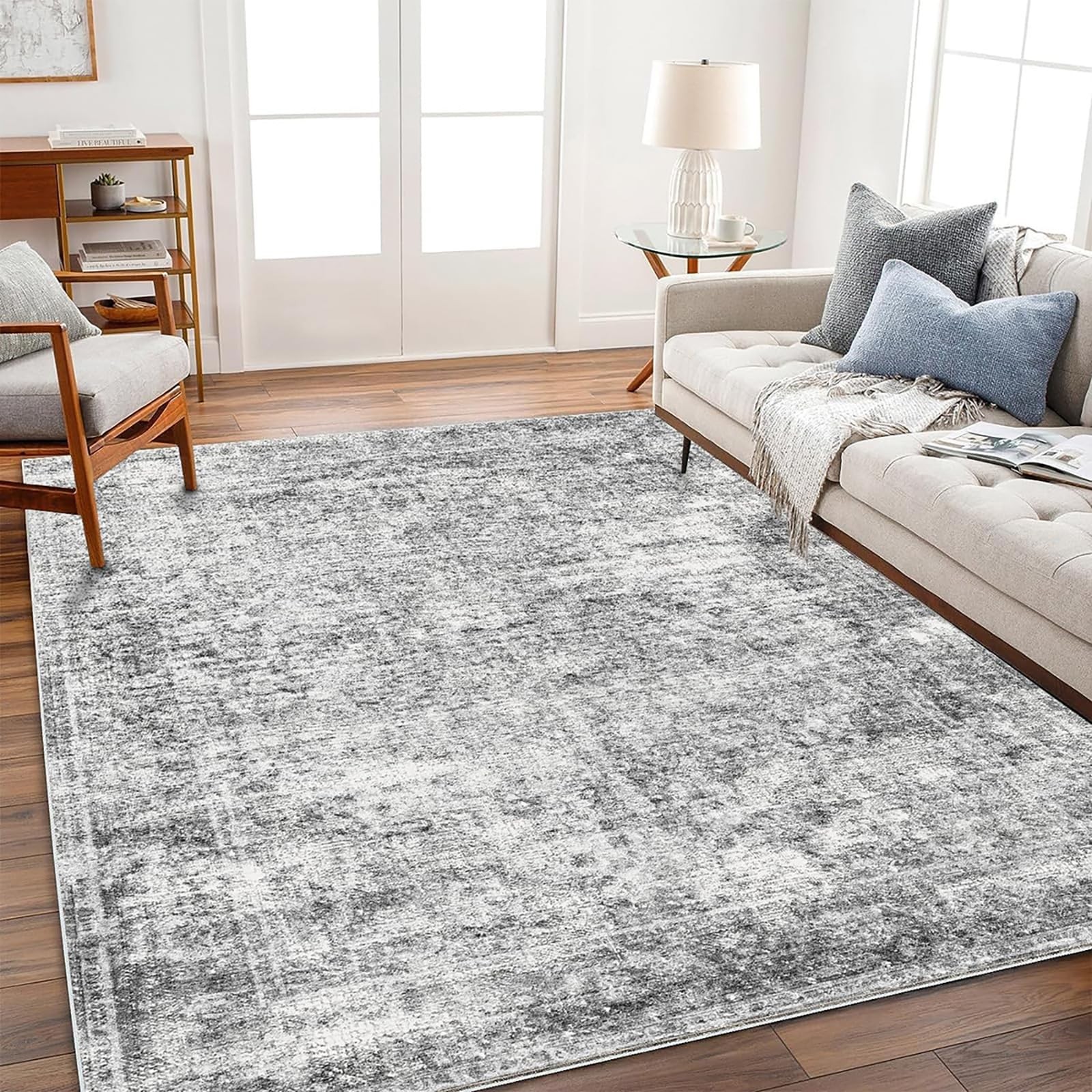 5×7 Washable Area Rug Gray Vintage Traditional Floor Cover Foldable Thin Kitc…