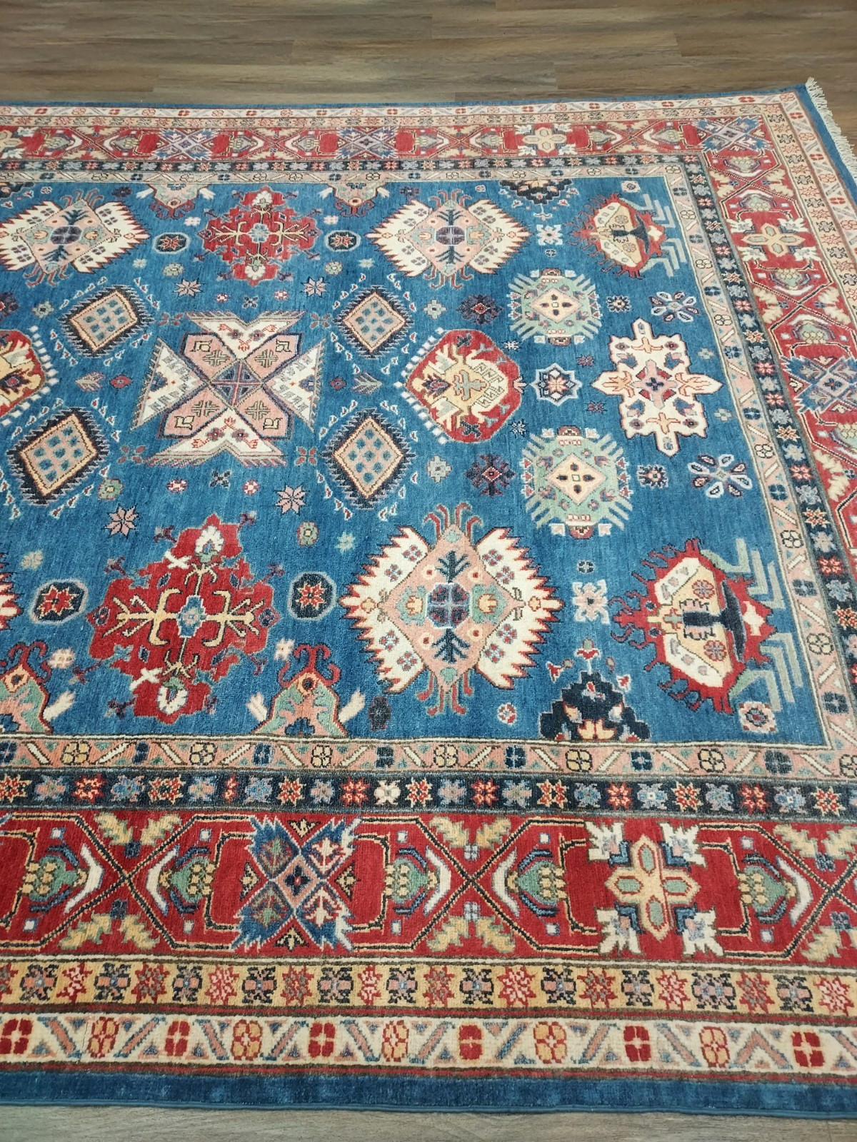 Authentic Kazak Pakistan Handmade Rug Geometric Design Wool Craftsmanship 8×10