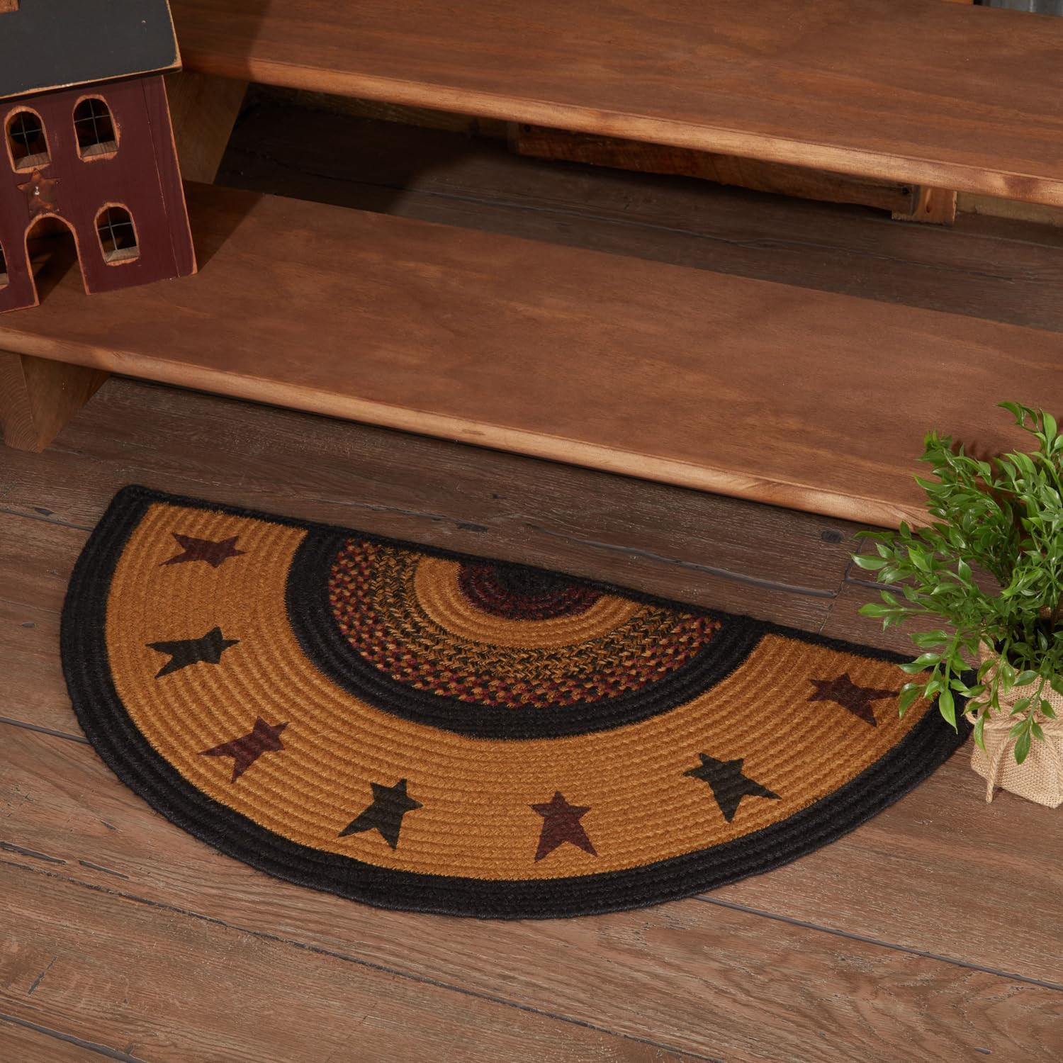 Heritage Farms Primitive Star Jute Yellow Accent Rug Half Circle W/ Pad 16.5″X33