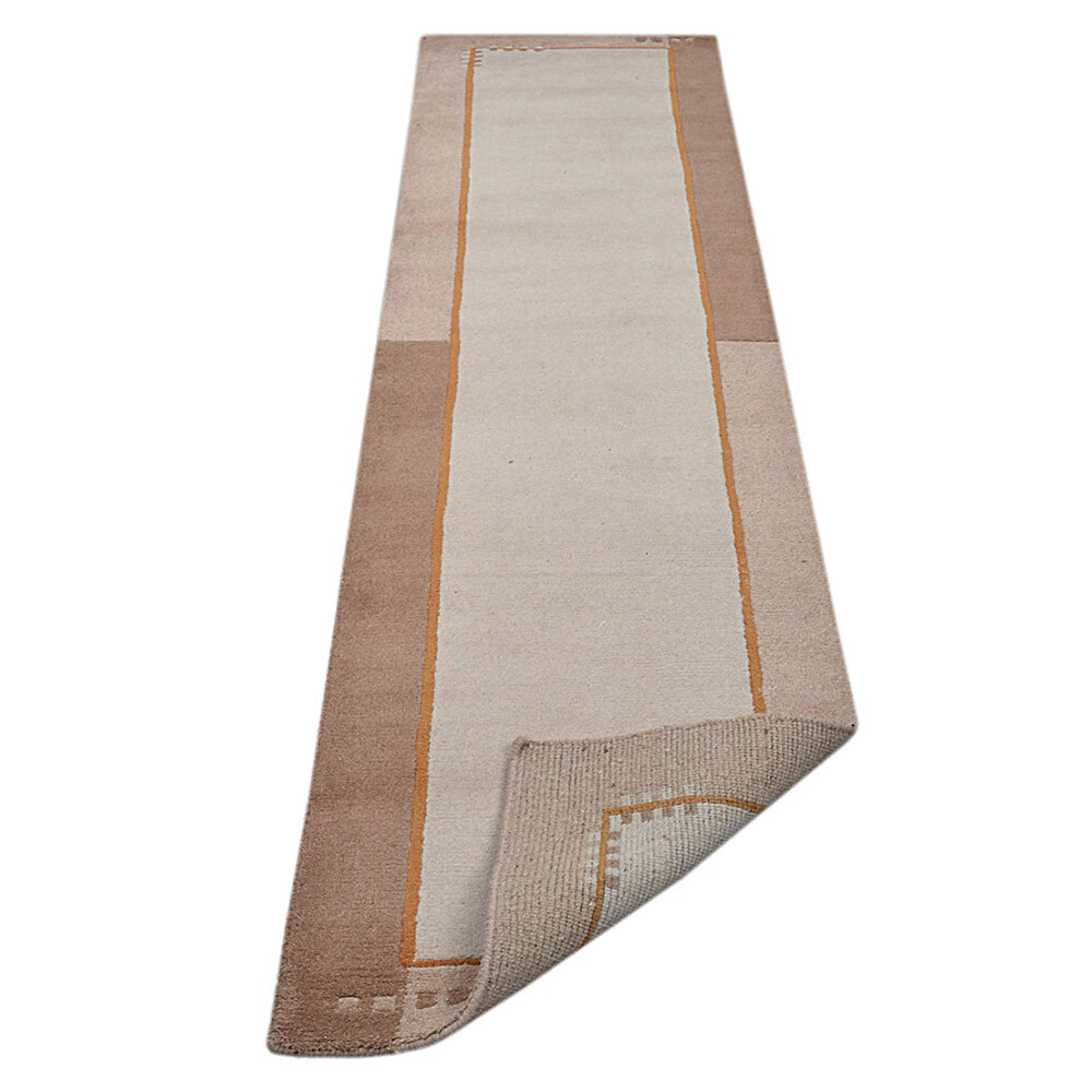 Hand Knotted Tibbati Wool 2’6”x10′ Runner Rug Contemporary Beige BBH BBT00205