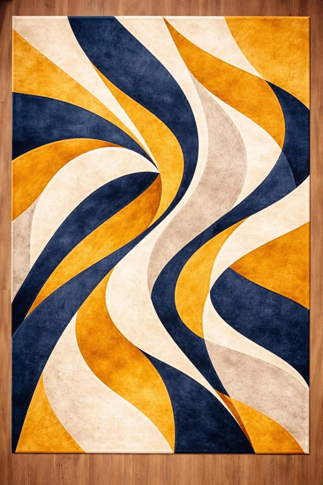 Abstract Blue and Mustard Rug, Modern Entryway Carpet, Contemporary Area Rug,