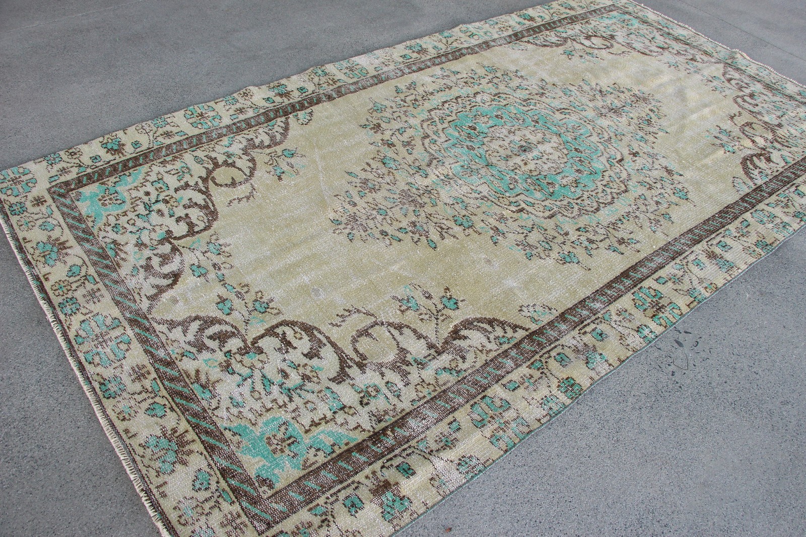 5,3×9,7 ft Large Turkish Rug, Vintage Rug, Blue Brown Ombré Wool Rug