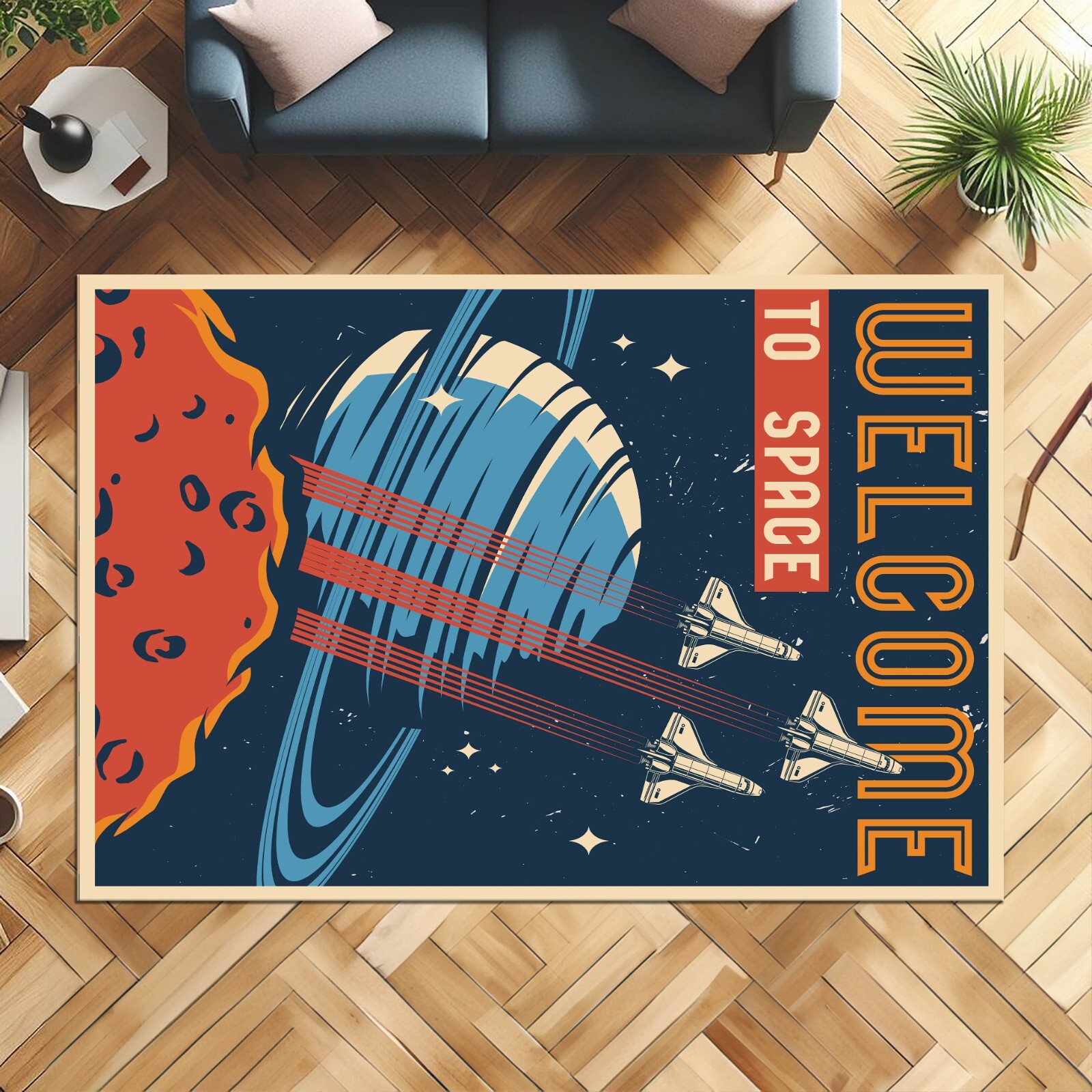 Space Rug, Planet Rug, Space Science Rug, Space Lover Rug, Washable Rug,