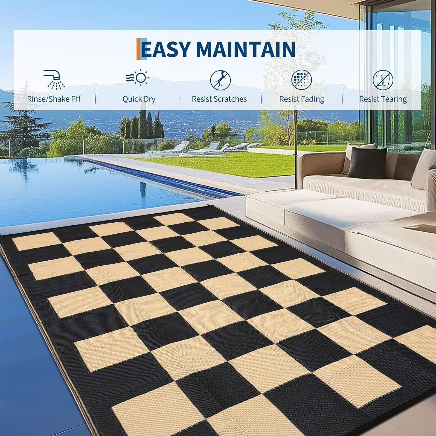 Reversible Outdoor Rug Plastic Straw Mat for Patio, RV, Camping, Picnic, Porch