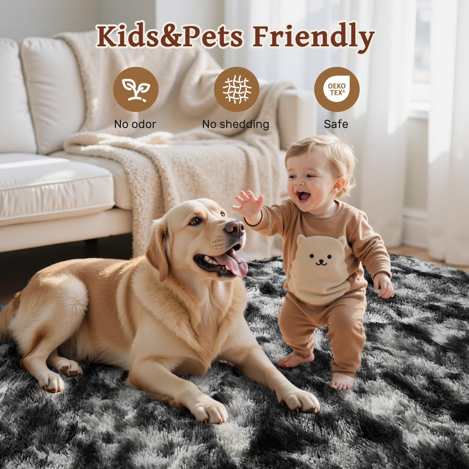 Area Rugs for Living Room 8x10Ft, Soft Fluffy Shagg Plush Bedroom Rug Non-Sli…
