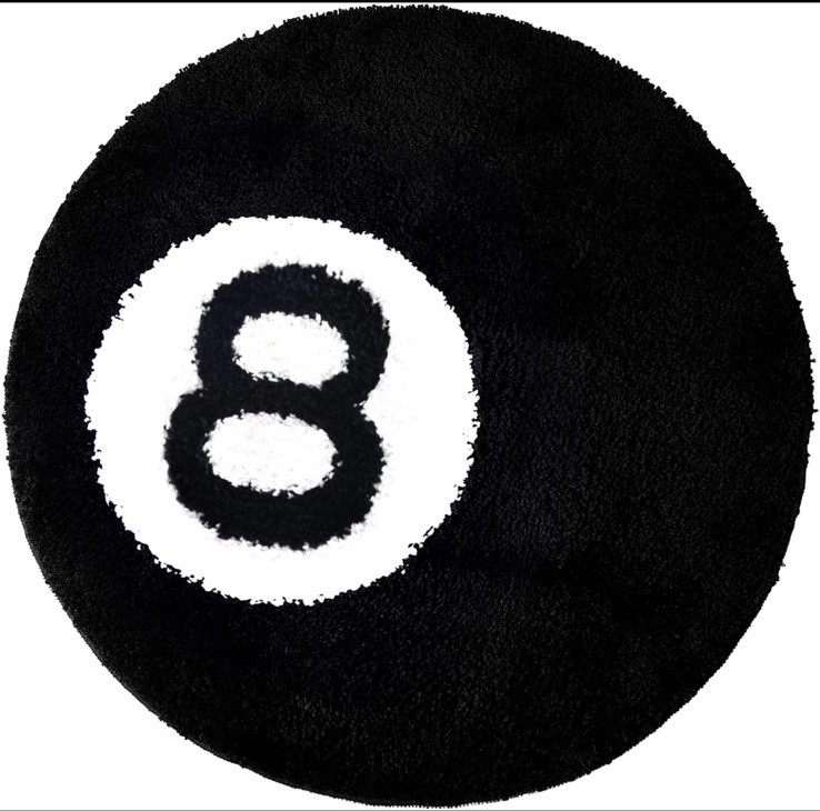 8 Ball Round Area Rug 40” Black/White Faux Fur Shag Non-Slip Washable New Sealed