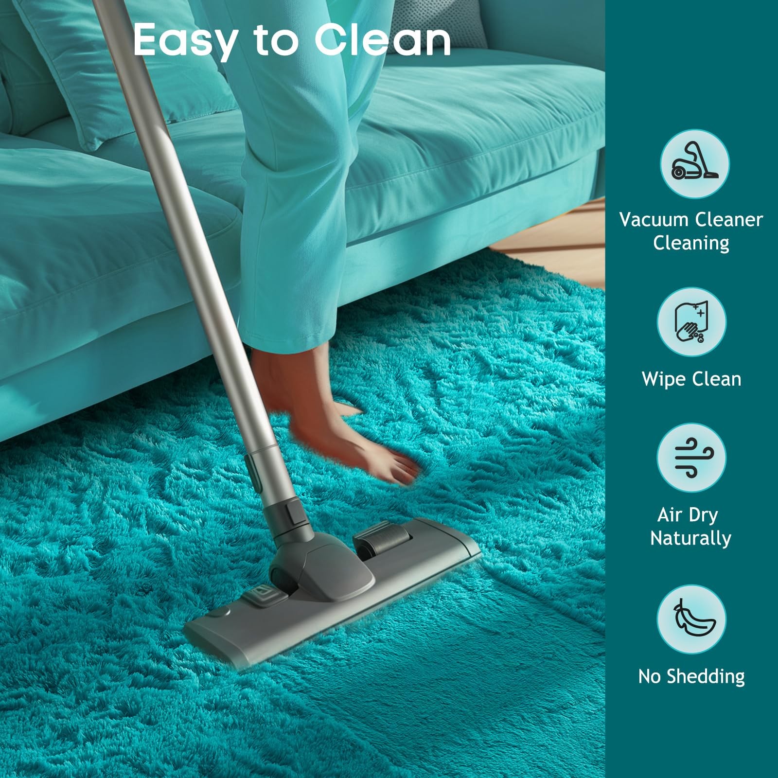 Teal Rugs for Bedroom Living Room, Fluffy Fuzzy Furry Carpet, Plush Soft Shaggy
