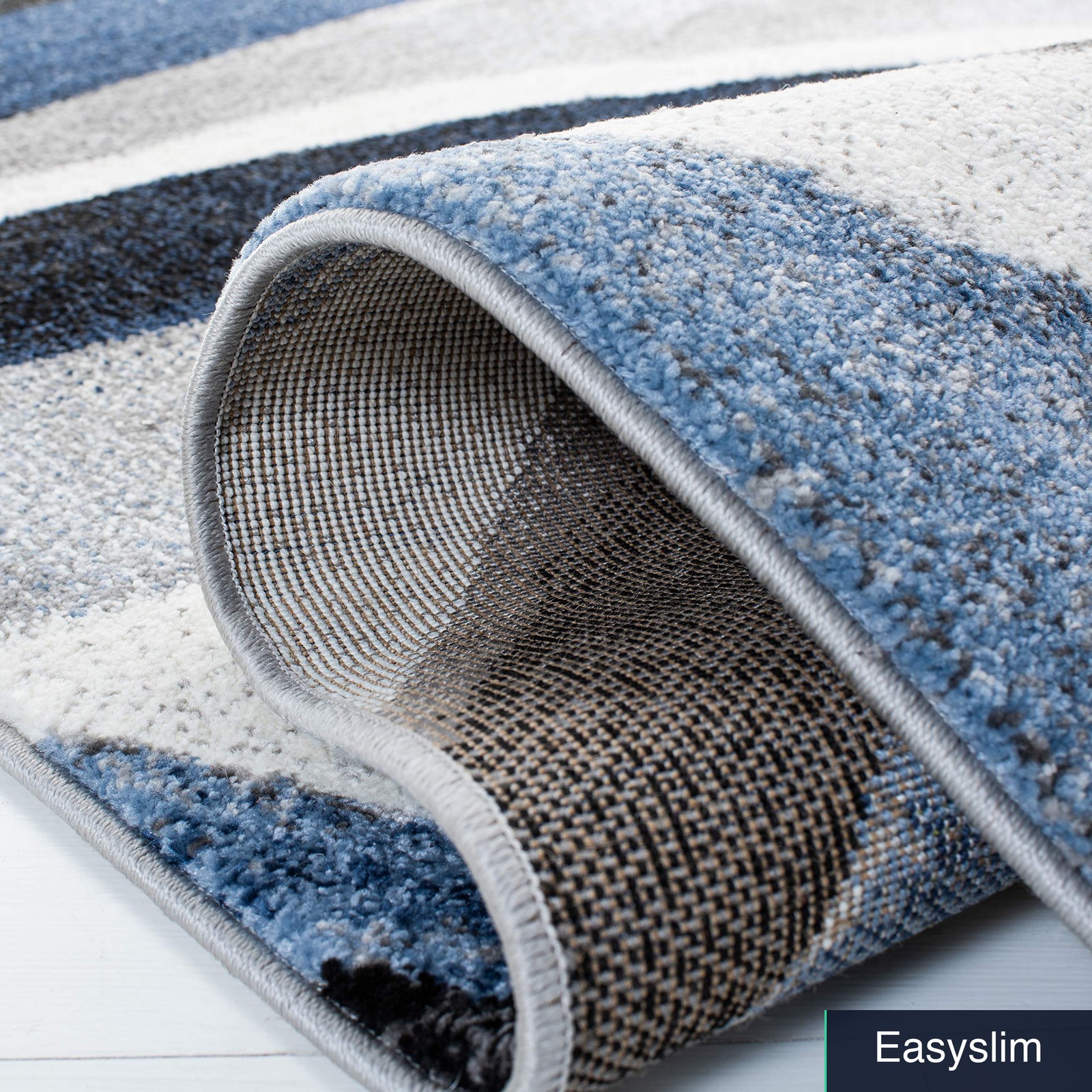 Runner Rug 2’3″ x 14′ Grey Blue Abstract Mid-Century Modern Style