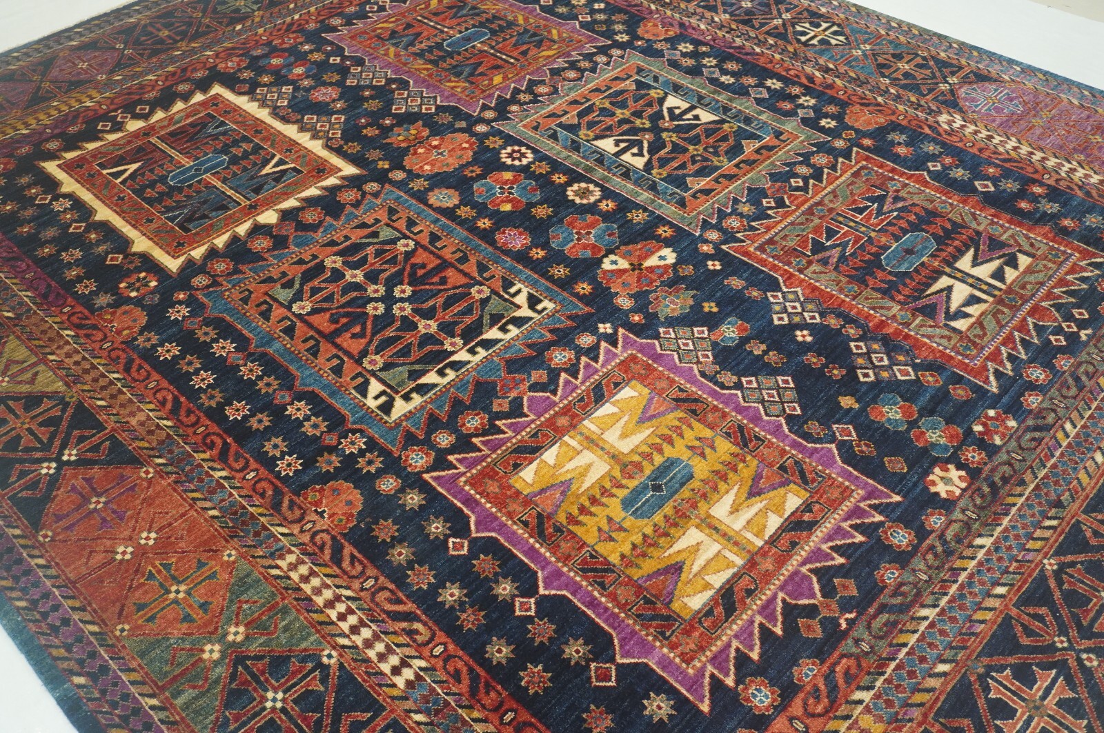 8 x 10 ft Navy Blue Samarkand Afghan Hand Knotted Wool Oriental Area Rug