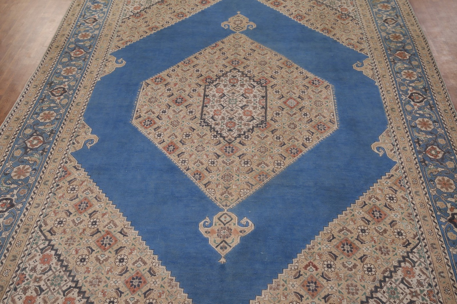 Blue Over-dyed Area Rug 10×13 Hand-knotted Wool Geometric Traditional Carpet