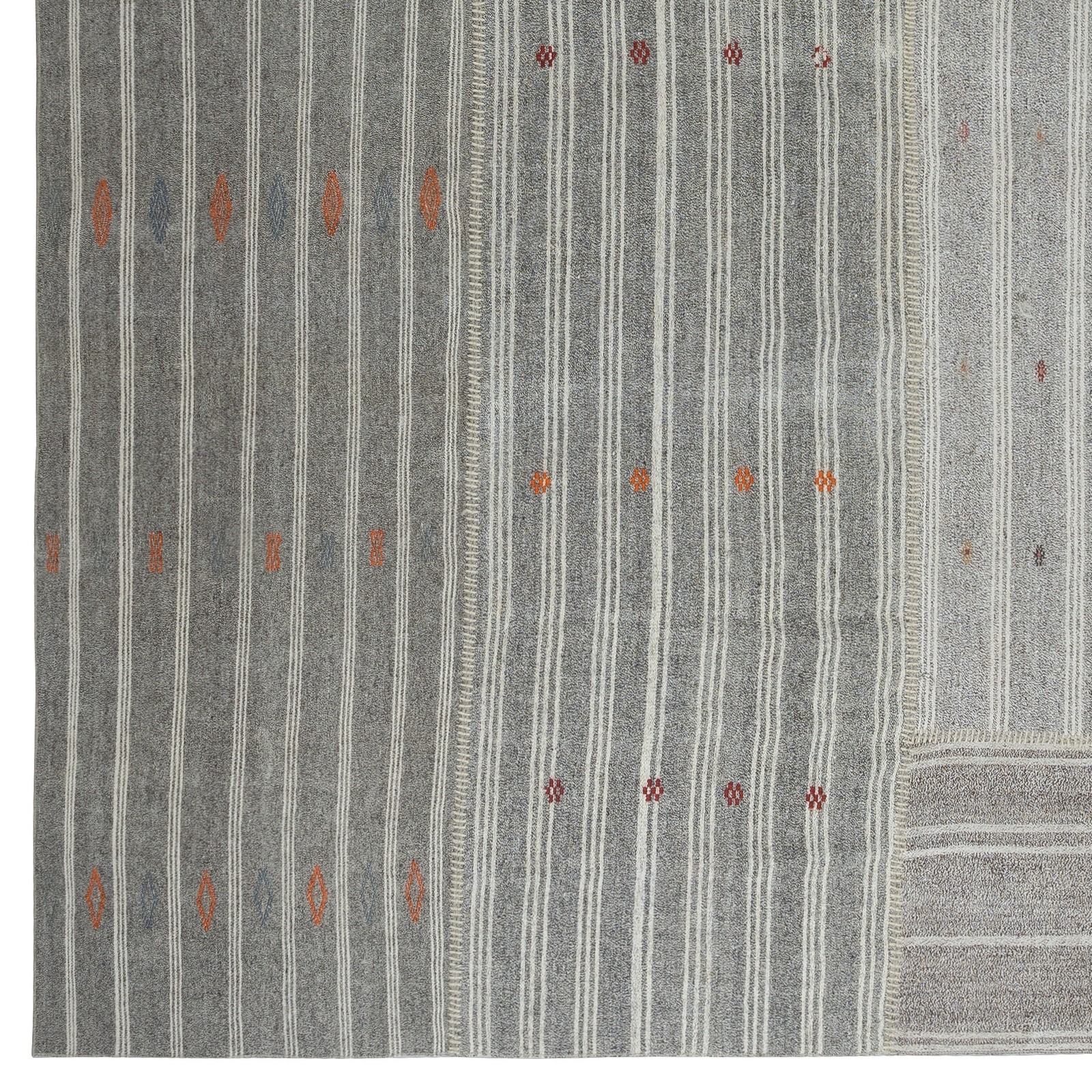 11.5×18.4 ft Adjustable Vintage Gray Kilim Rug, Flat-Weave Oversize Carpet
