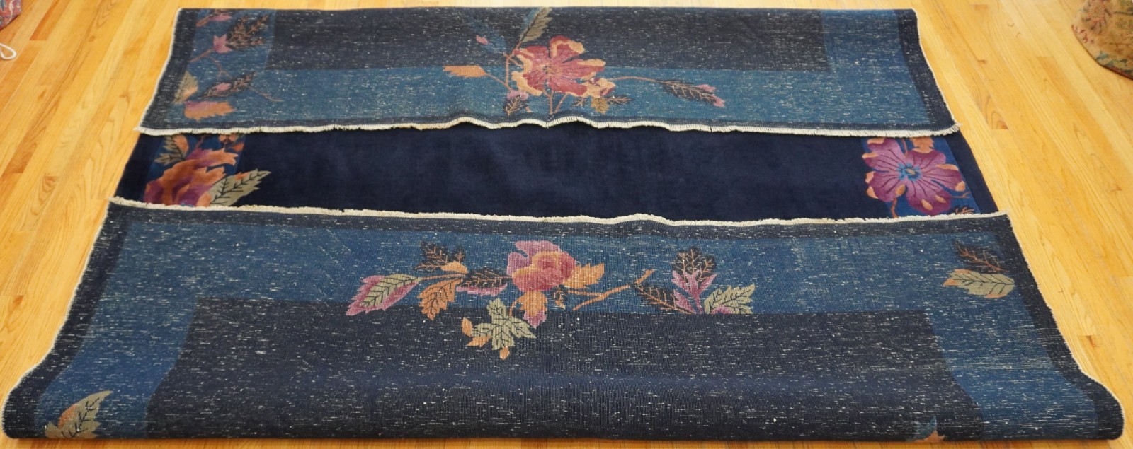 8′ x 9’8″ Antique Art Deco Chinese Hand Knotted Wool Blue Oriental Rug Excellent