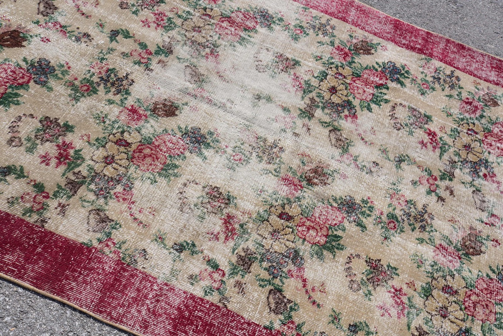 4,9×8 ft Vintage Rug, Turkish Area Rug, Red Beige Handmade Rug