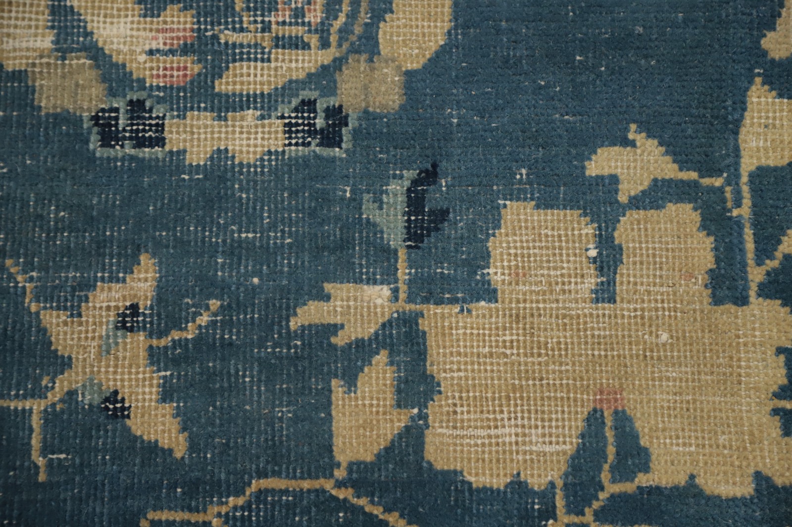 Antique Art Deco Area Rug 9×10 Chinese Vegetable Dye Pre-1900 Blue Carpet