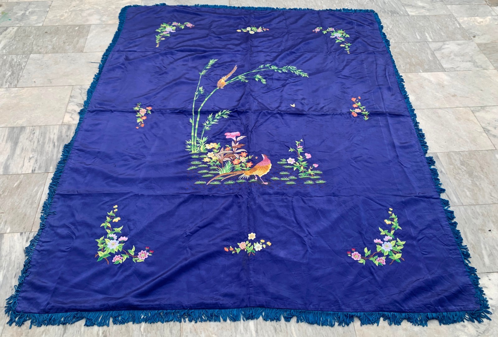 Antique Chinese Tablecloth,Embroidered Chinese Tablecolth 5×6 ft Free Ship