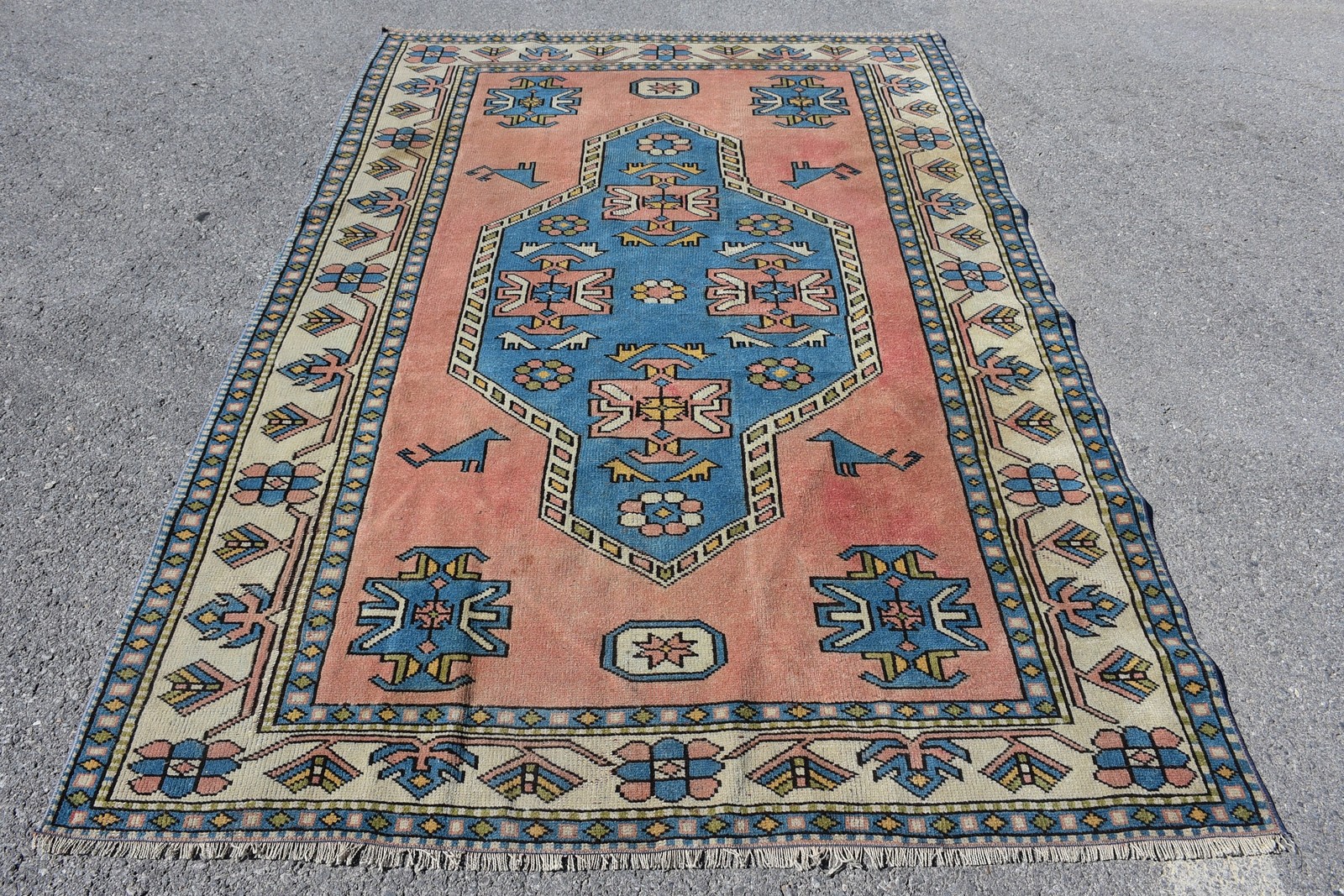 Vintage 5,2×7,2 ft Area Rug, Turkish Rug, Rug Blue Ombré Rug